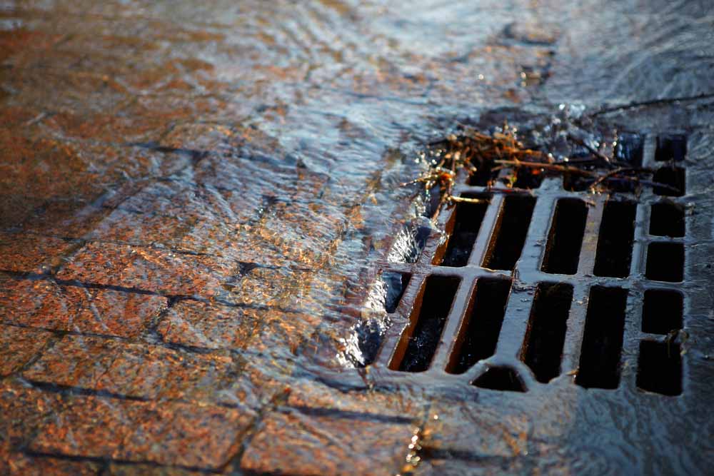 Water flowing down a storm drain