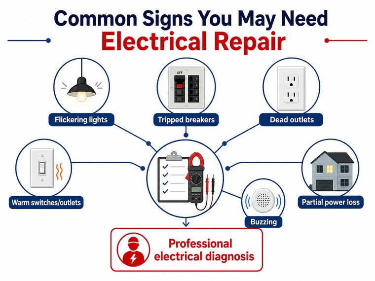 Diagram showing common signs of electrical problems