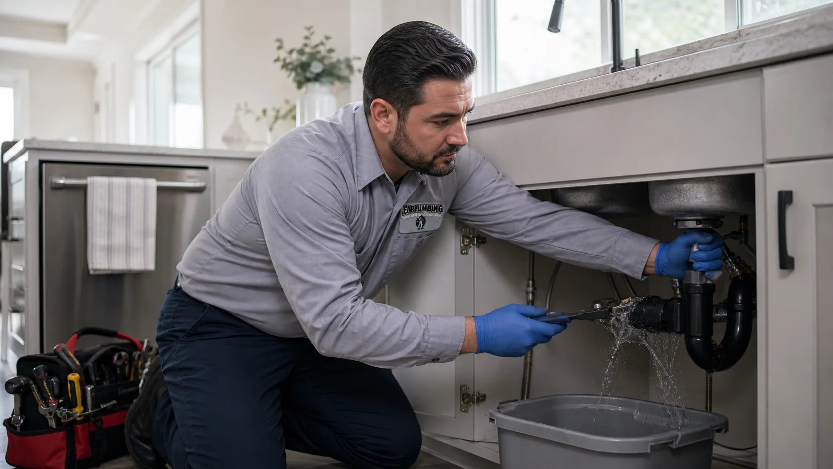 Emergency plumber repairing a water leak in a Santa Clara home