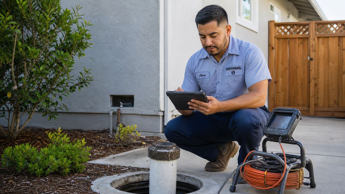 EJ Home Services technician evaluating a sewer line replacement