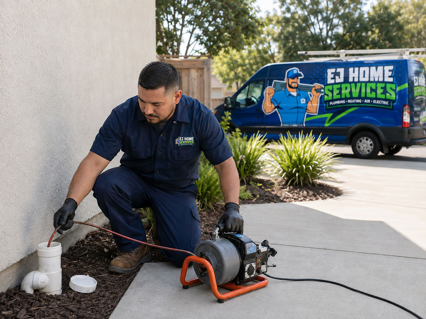 EJ drain technician servicing an exterior cleanout