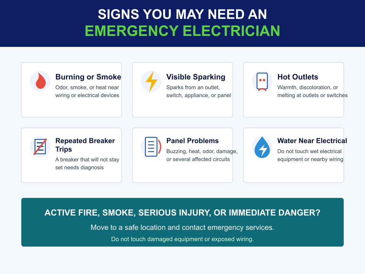 Diagram of warning signs that may require an emergency electrician